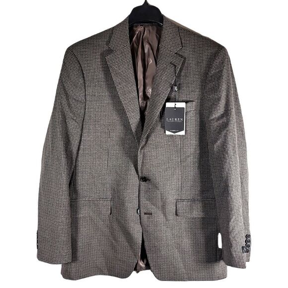 Lauren Ralph Lauren Sport Coat‎ Mens 42L 42 Beige Brown Check Classic-Fit $295